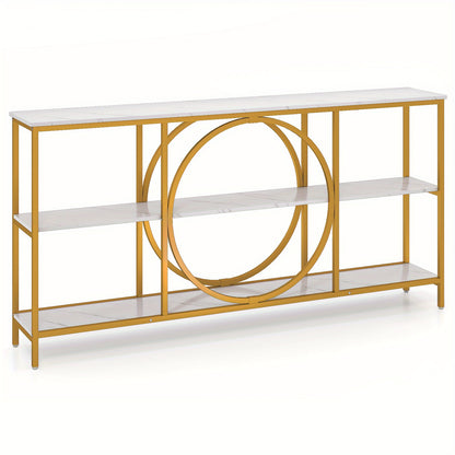 Sidetable – Consoletafel – Wandtafel – Haltafel – Bijzettafel – Extra Lang – Marmerlook Tafelblad Met Goud Metalen Frame