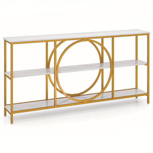 Sidetable – Consoletafel – Wandtafel – Haltafel – Bijzettafel – Extra Lang – Marmerlook Tafelblad Met Goud Metalen Frame