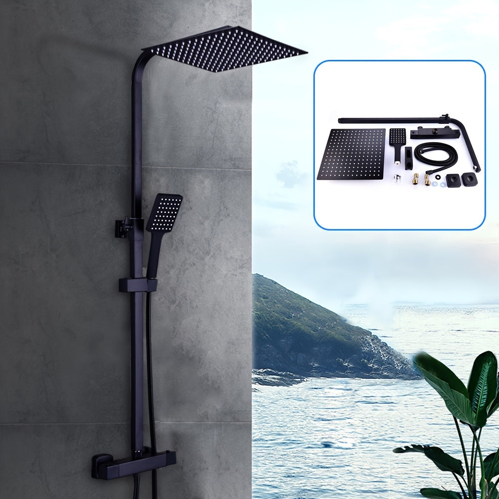 Regendouche – Doucheset – Douchekolom – Thermostaatkraan – Handdouche – RVS – 30 x 30 cm – Anti-scald bescherming