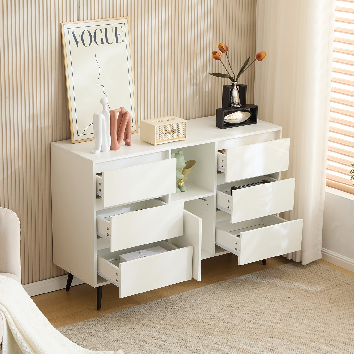 Moderne kast – opbergkast – ladekast – witte kast – meubelkast – 6 laden en deur – stevig en onderhoudsvriendelijk – compact en ruim met 3,2+ kubieke voet opslagruimte