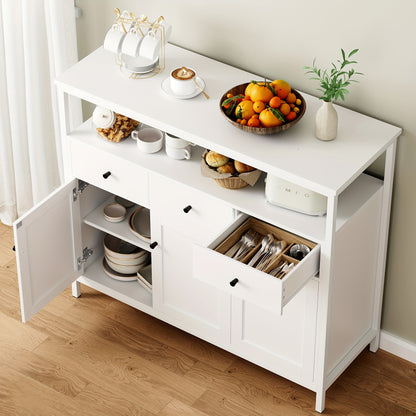 Witte Dressoirkast – Opbergkast – Sideboard – Keukenkast – Buffetkast – Massief Hout – Verstelbare Planken – 3,2+ m³ Inhoud – 69 cm Hoog