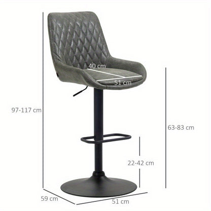 Barstoel – Barkruk – Barstoel Kruk – Keukenstoel – Barstoelen – Verstelbaar – Met Voetensteun – Met Gestoffeerde Zitting – Met Metaal Frame – Open Rugleuning – Donkergrijs/Zwart