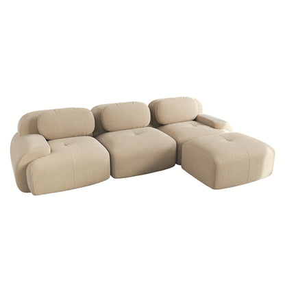 A Corner Sofa That Is Modular And Does Not Need to Be Assembled, Designed for Comfort And Pets, Crafted from Corduroy with Wide Armrests, Featuring 32D High-Stretch Material, Ideal for Both Living Rooms And Bedrooms, in a Bei