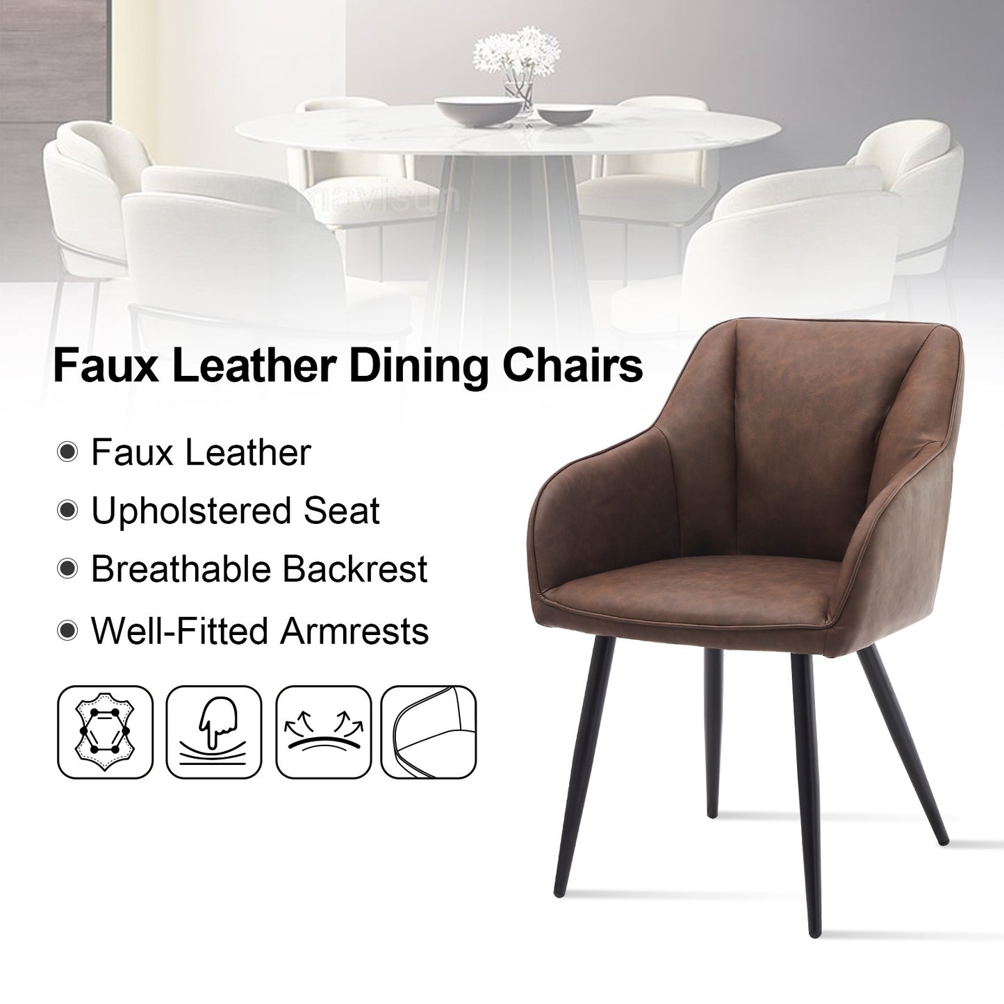 Eetkamerstoel – Stoel – Kuipstoel – Dinerstoel – Armstoel – Kunstleer – Memory Foam Zitkussen – Metalen Frame