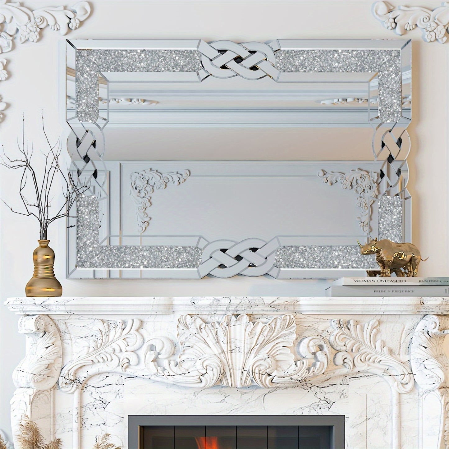 Wandspiegel – Spiegel – Muurspiegel – Deco Spiegel – Rechthoekige Spiegel – 90x60 cm – Zilverkleurig Diamant-Effect – 2,5 cm Dik Hoogwaardig Glas