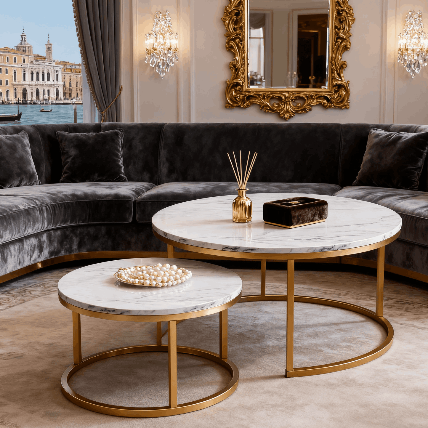 Ronde Salontafel Set – Bijzettafel – Koffietafel – Woonkamer Tafel – Houten Tafelblad – Compact Design – Metaal en Hout – Eenvoudig Zelf Samenstellen