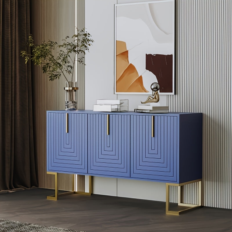 Dressoir – Buffet – Sideboard – Credenza – Opbergmeubel – Modern Blauw – Gouden Handgrepen – Duurzaam Niet-Houten Materiaal – Ruime Opbergruimte