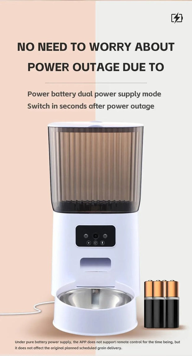Voerbak Kat V8 - Automatische Kattenvoerbak - 5 Liter - APP Video-Voice Control - Camera - Wifi - Sensor - Compact 20*33*33cm - Wit