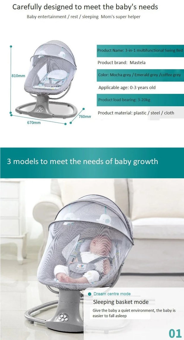 Automatische Wieg - Elektrische Wieg - Zelf bewegende Wieg - Elektrische ledikant - Babybedje - Schommelwieg - Smartwieg - Baby Zitje - Verstelbaar - Timer - Veiligheidsriem - Klamboe - Hemeltje - Hoofdkussen - Afstandsbediening - Audiosysteem