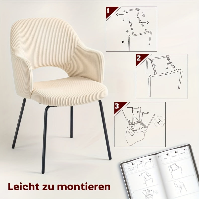 Eetkamerstoel – Keukenstoel – Stoel – Kuipstoel – Zachte Beige Velvet Bekleding – Ergonomische Schelpvormige Rugleuning – Gouden Metalen Poten – Comfortabel Schuimrubber Kussen