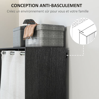 Kledingkast – Kast – Garderobekast – Kledingopslag – Slaapkamerkast – Met Gordijn – 117,5 cm Kledingroede – 3 Uitneembare Stoffen Lades – Zwarte Houtlook – 105x48x160 cm