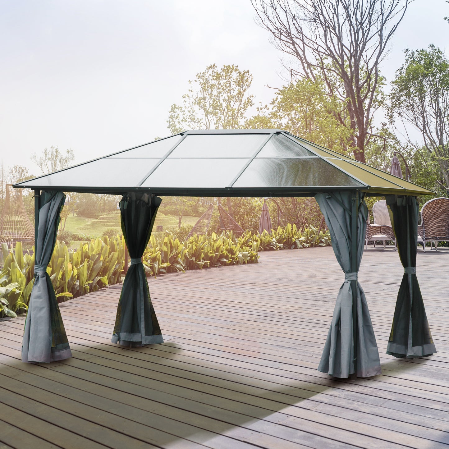 Paviljoen – Tuinpaviljoen – Partytent – Pergola – Prieel – Waterdicht Polycarbonaat Dak – Weerbestendig Gepoedercoat Frame – 4x3 Meter – Donkergrijs