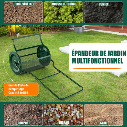 Compoststrooier – Tuinstrooier – Meststrooier – Gazonstrooier – Grondstrooier – 68,5 cm Roller – Roestvrij Metalen Frame