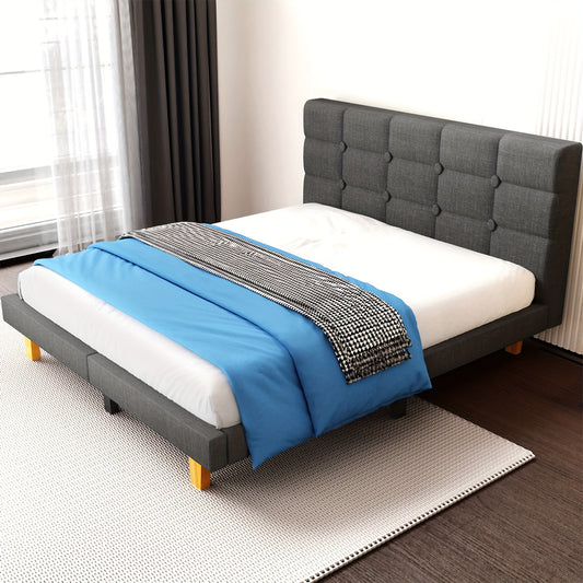 Bedframe – Bedframe Met Hoofdbord – Gestoffeerd Bed – Platformbed – Lattenbodem Bed – 90x200 cm – Stevige Houten Lattenbodem – Eenvoudige Montage Zonder Boxspring