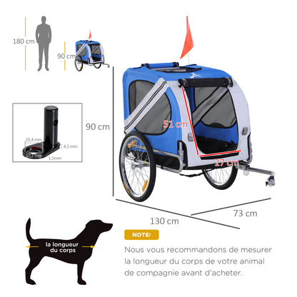 Fietskar Hond – Hondenfietskar – Hondenkar – Fietsaanhanger – Dierenkar – Stalen Frame – Waterdicht Oxford Polyester – Max 30 Kg – Wit Blauw – Met Reflectoren en Vlag