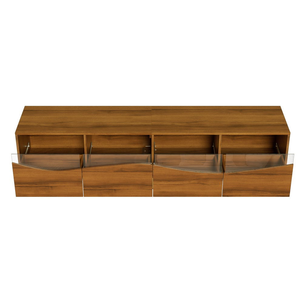 TV Meubel – TV Kast – Tv Meubel – Media Console – Lowboard – Modern Design – 180x40x50 cm – MDF Houtlook Met Gouden Metalen Pooten & Glazen Front
