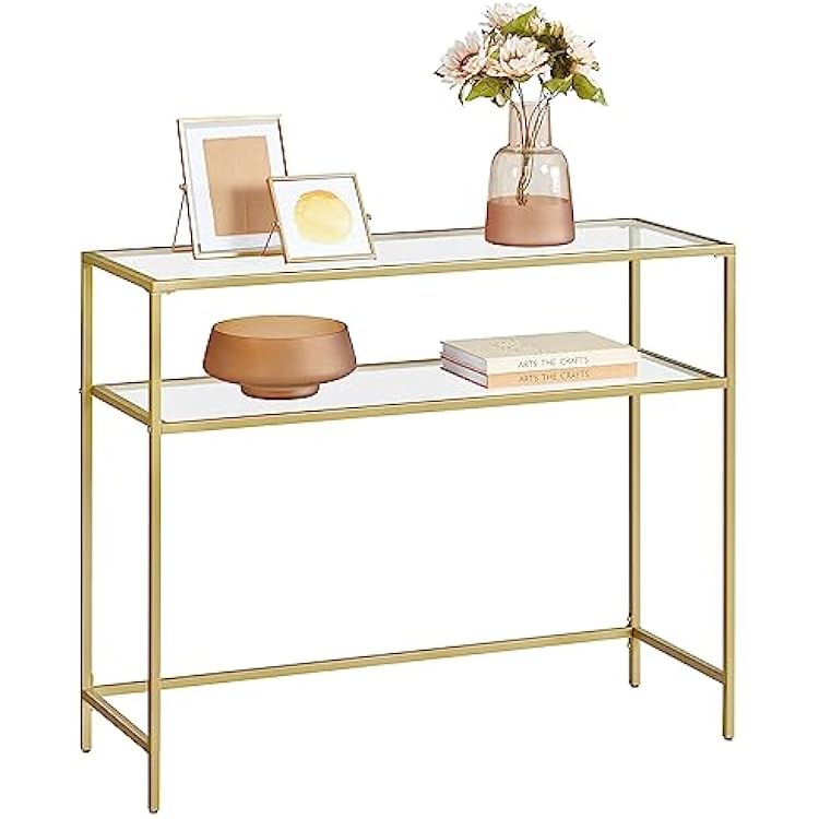 Bijzettafel - Haltafel - Woonkamer - Smalle Console - Woonkamer - 100 cm x 35 cm x 80 cm - Goud - QUORE