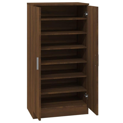 Shoe Cabinet 55X35X108 Cm Made of Treated Wood in Brown Oak Color. This Elegant Shoe Cabinet Prevents Messy Shoes And Creates a Tidy Environment; The Metal Frame of The Cabinet Ensures Strength And Stability. The Shoe Cabinet