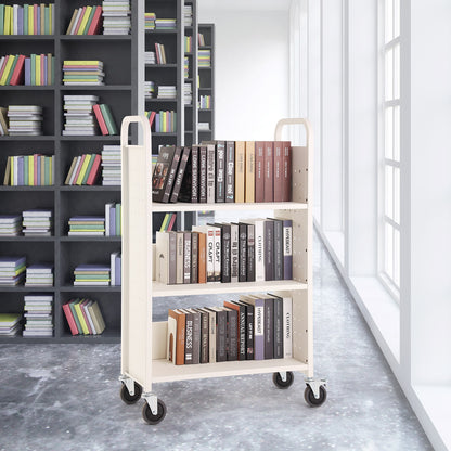 Boekwagen – Boekenwagen – Transportwagen – Bibliotheekwagen – Karretje – Stevige Koolstofstaal Constructie – 150 kg Draagkracht Met 360° Zwenkwielen en Remfunctie