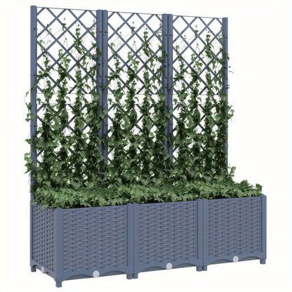 Klimrek – Plantenbak – Tuinbak – Privacy Scherm – Klimwand – Duurzaam PP Kunststof – 120x40x136 cm – Donkergrijs