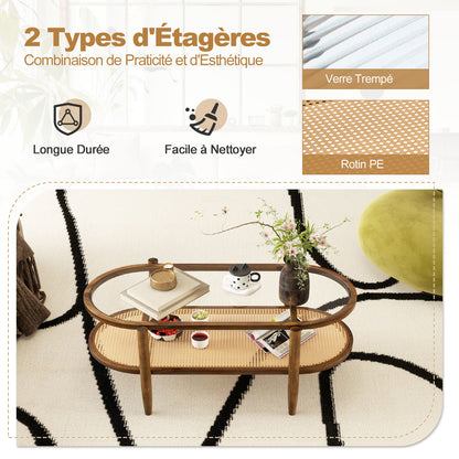 Salontafel – Koffietafel – Woonkamertafel – Bijzettafel – Tafel – Acaciahout – 2 Laags – Mid-Century Modern Rechthoekig 100x50x45 cm