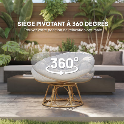 Papasan Stoel – Rattan Stoel – Draaibare Relaxstoel – Rotan Lounge Stoel – Wicker Tuinstoel – 360° Draaibaar – Weerbestendig Stalen Frame