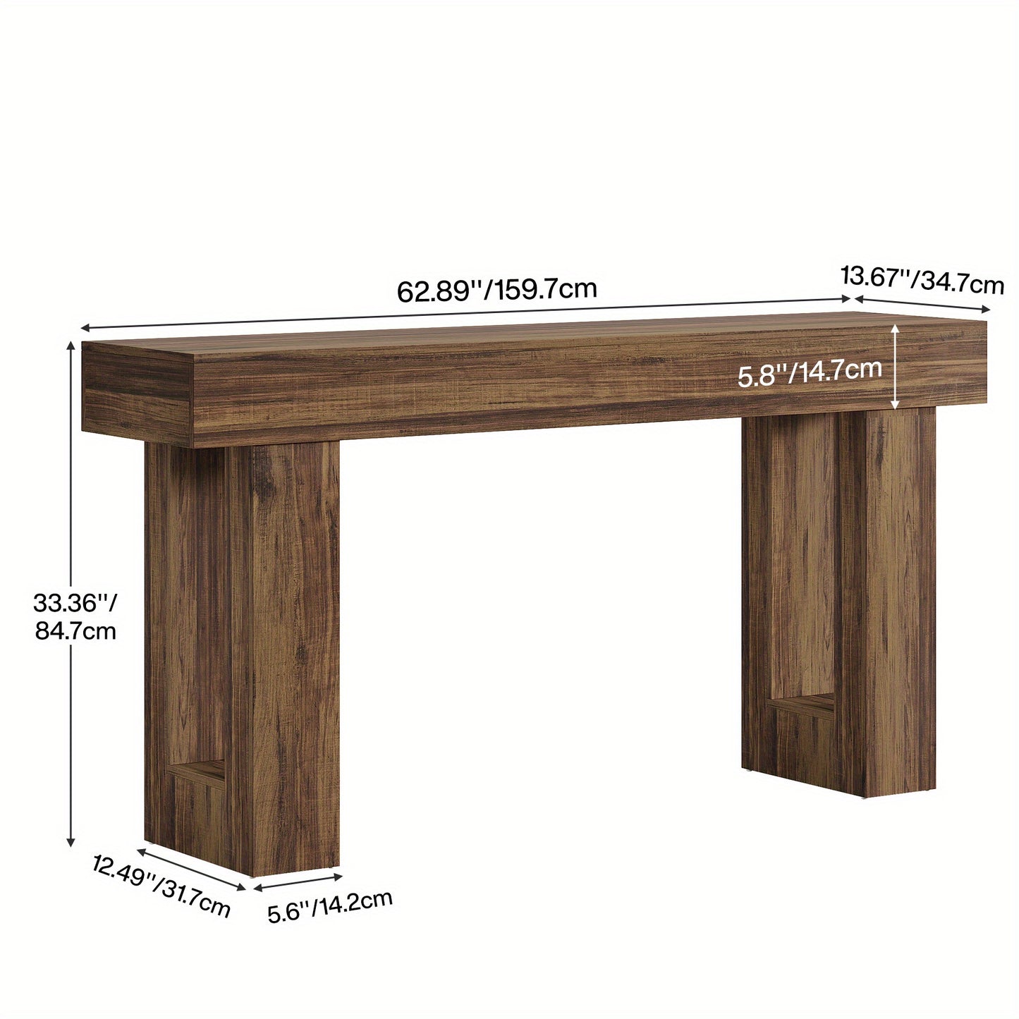 Sofa Tafel – Salontafel – Sidetable – Console Tafel – Haltafel – 160 cm Lang – 2 Opbergniveaus – Gemonteerd geleverd – Rustiek Bruin