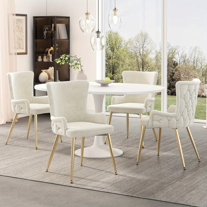 Eetkamerstoel – Stoel – Kuipstoel – Loungestoel – Designstoel – Set Van 4 – Fluwelen Bekleding – Gouden Metalen Poten