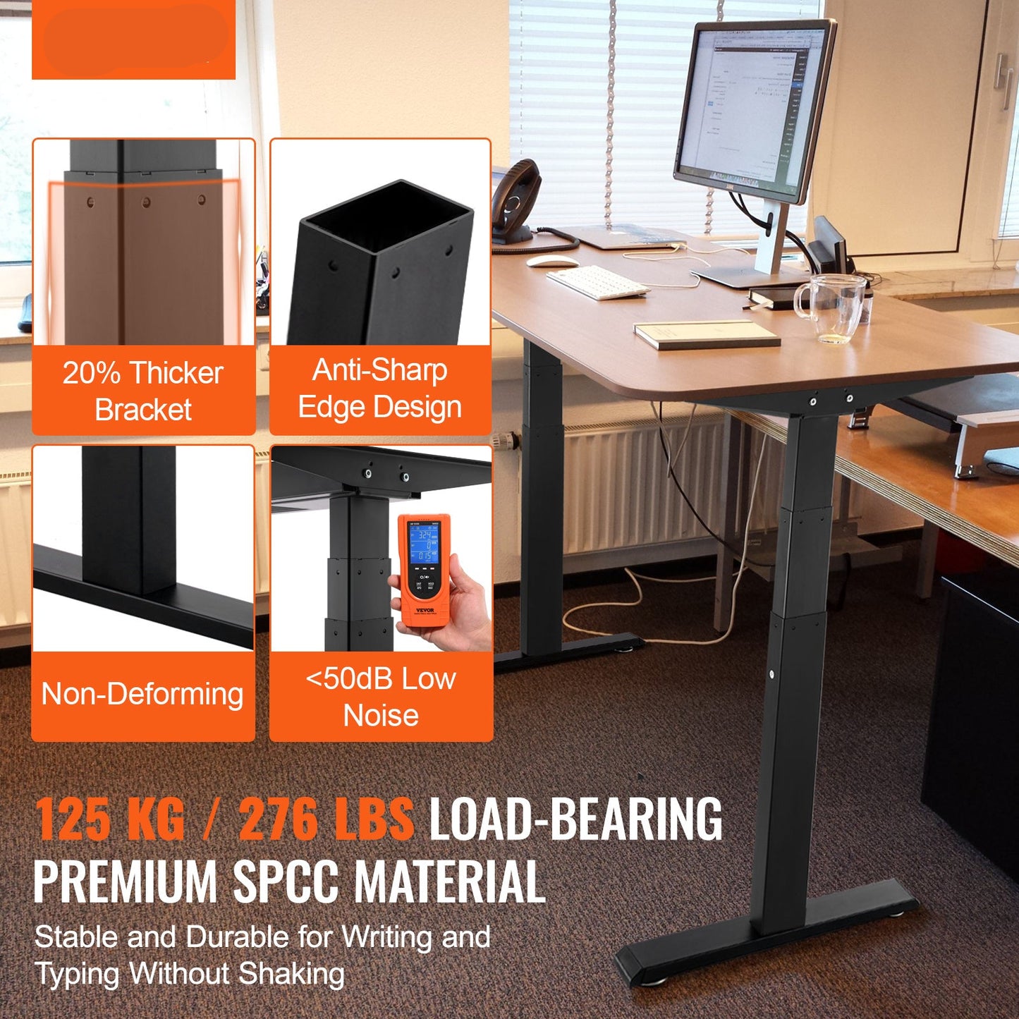 Elektrisch Zit-Sta Bureauframe – Verstelbaar Bureauframe – Bureau Onderstel – Zit-Sta Bureau – Hoogte Verstelbaar Bureau – Dubbele Motor – SPCC Staal 65-129 cm Hoogte - Zwart