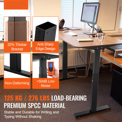 Elektrisch Zit-Sta Bureauframe – Verstelbaar Bureauframe – Bureau Onderstel – Zit-Sta Bureau – Hoogte Verstelbaar Bureau – Dubbele Motor – SPCC Staal 65-129 cm Hoogte - Zwart