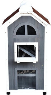 Kattenhuis - voor Ouiten - Hok - Kooi - Bench - Ren - 2 Verdiepingen - Duurzaam - Grijs