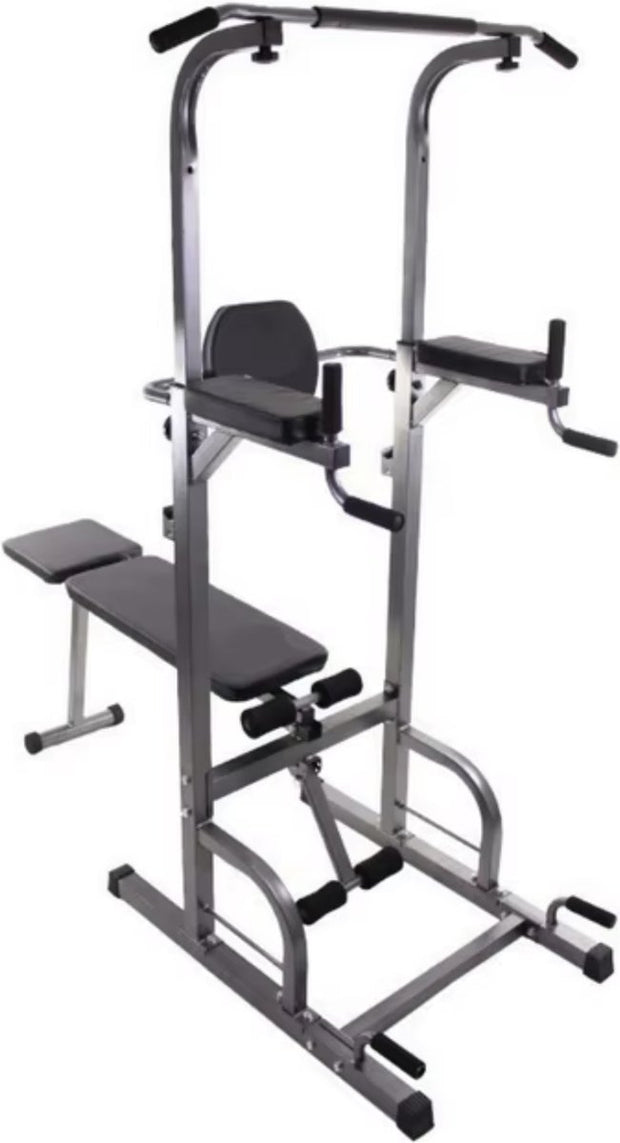 Powertower - Halterbank - Powertower inculsief Halterbank - 2 in 1 - Pull-up - Dip - Benchpress - Multifunctioneel - Antraciet