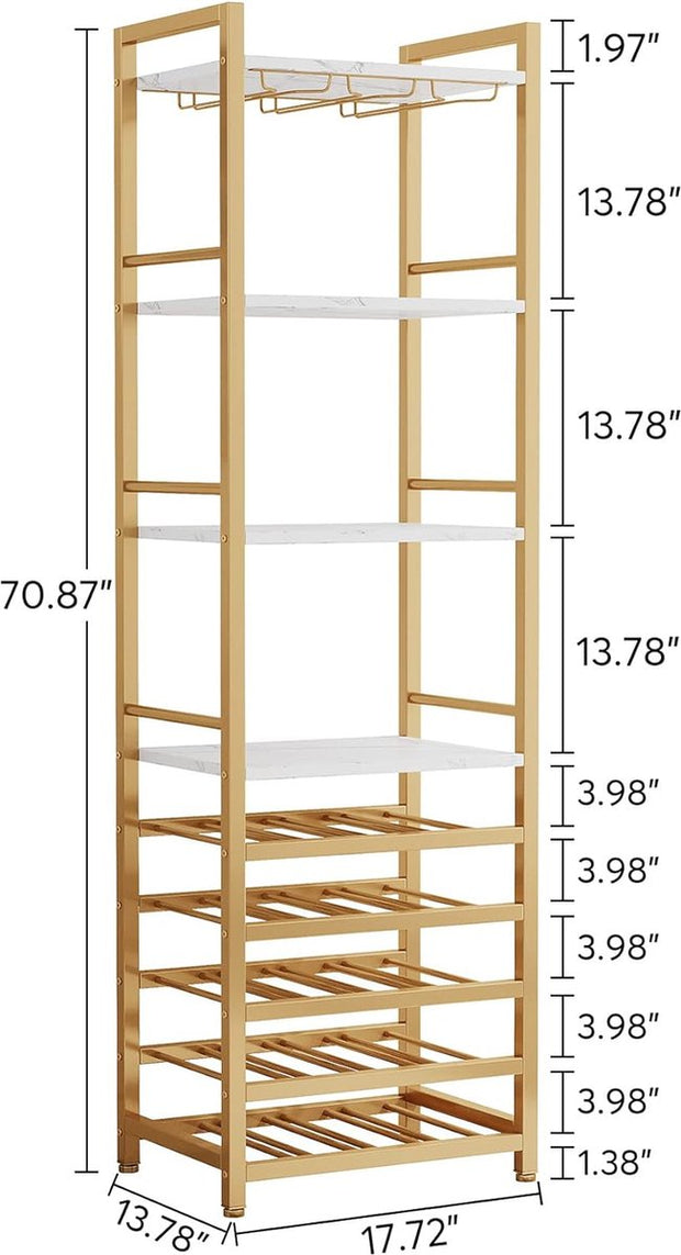 Wijnrek - 9-laags - Industrieel - Wijnrek Metaal - Staand Flessenrek voor 20 Flessen - Wit en Goud - 45 x 35 x 180 cm