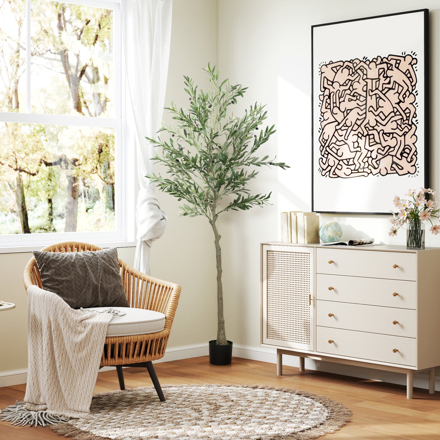 Kunstolijfboom – Kunstplant – Nepplant – Decoratieplant – Buitenplant – 180 cm Hoog – 900 Bladeren & 40 Olijven