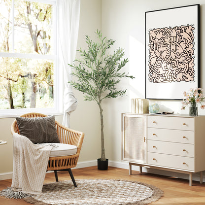 Kunstolijfboom – Kunstplant – Nepplant – Decoratieplant – Buitenplant – 180 cm Hoog – 900 Bladeren & 40 Olijven