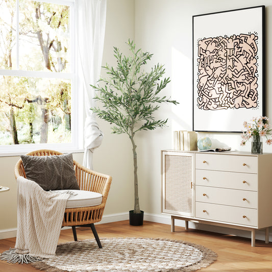 Kunstolijfboom – Kunstplant – Nepplant – Decoratieplant – Buitenplant – 180 cm Hoog – 900 Bladeren & 40 Olijven