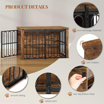 Hondenbench – Hondenkooi – Hondenhuisje – Huisdier Bench – Benchmeubel – Houten Hondenbench Met Zijtafel – Dubbele Deuren & Schuifdeur – Voor Kleine en Middelgrote Honden 60x100x62,4 cm