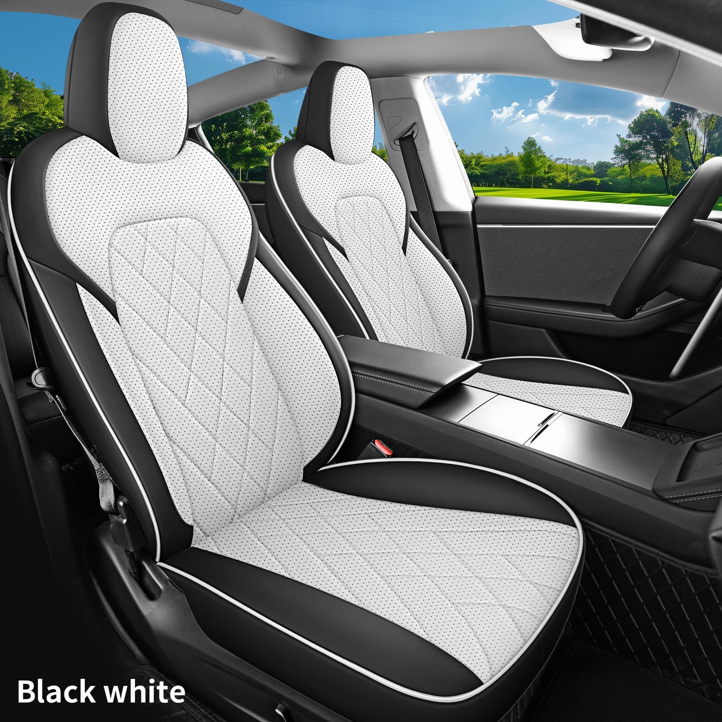 Autostoelhoes – Stoelhoes – Autostoelhoezenset – Autostoelbeschermer – Autostoelhoes – PU Leer – Ademend Patchwork – Exacte Pasvorm voor Tesla 5-Zitters
