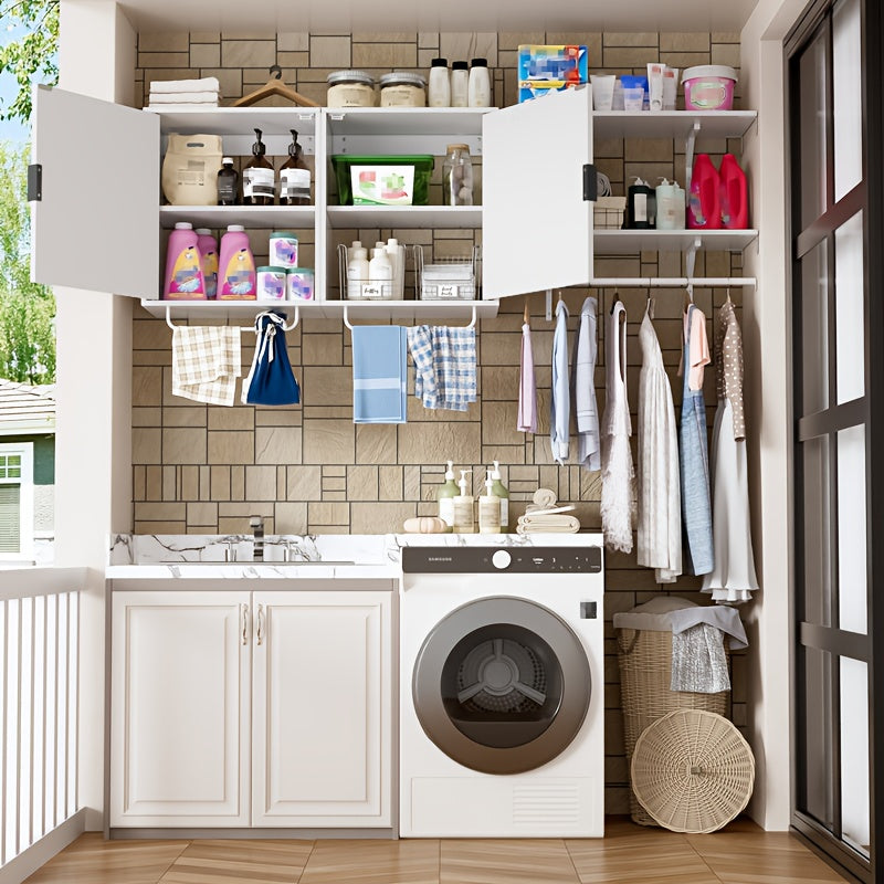 Waskamerkast – Wandkast – Opbergkast – Kledingkast – Badkamerkast – 166 cm Breed – Hoogwaardig Houtmateriaal – 3 Hangstangen & Verstelbare Planken – Fris Wit