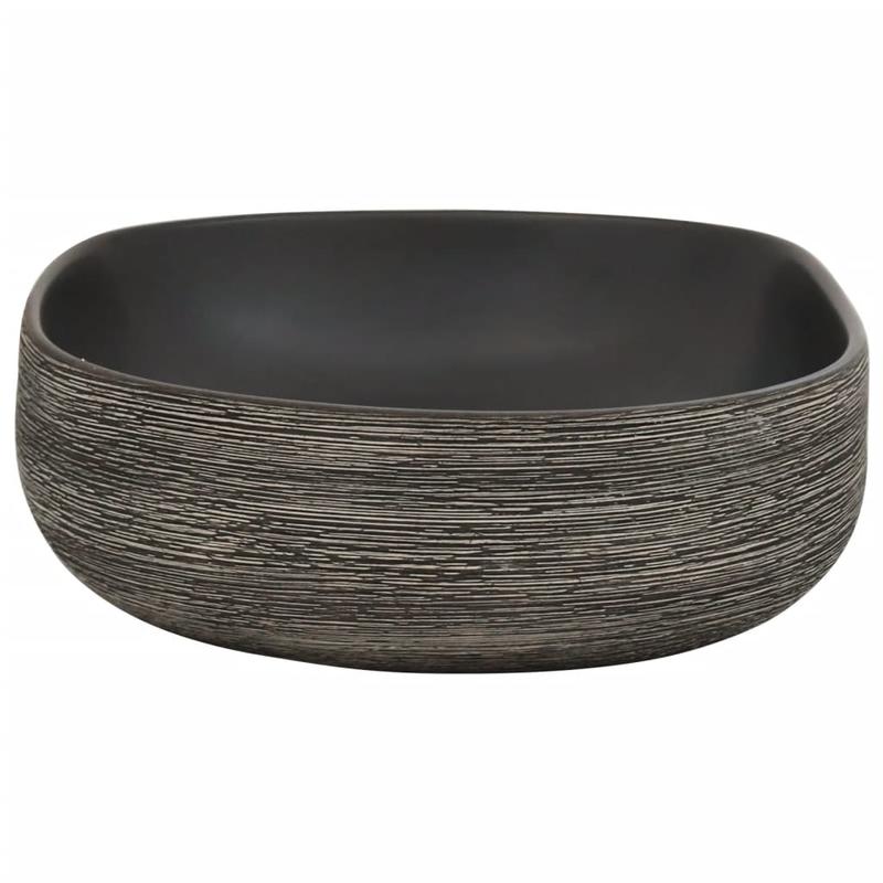 Waskom – Opzetwaskom – Wastafel – Keramische Wasbak – Badkamerkom – Zwart-Grijs – Ovaal – 59x40x14 cm – Duurzaam Keramiek – Modern Strak Design