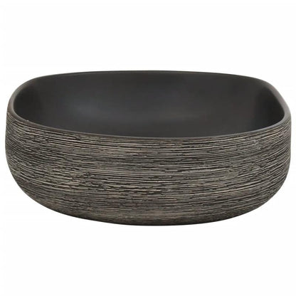 Waskom – Opzetwaskom – Wastafel – Keramische Wasbak – Badkamerkom – Zwart-Grijs – Ovaal – 59x40x14 cm – Duurzaam Keramiek – Modern Strak Design