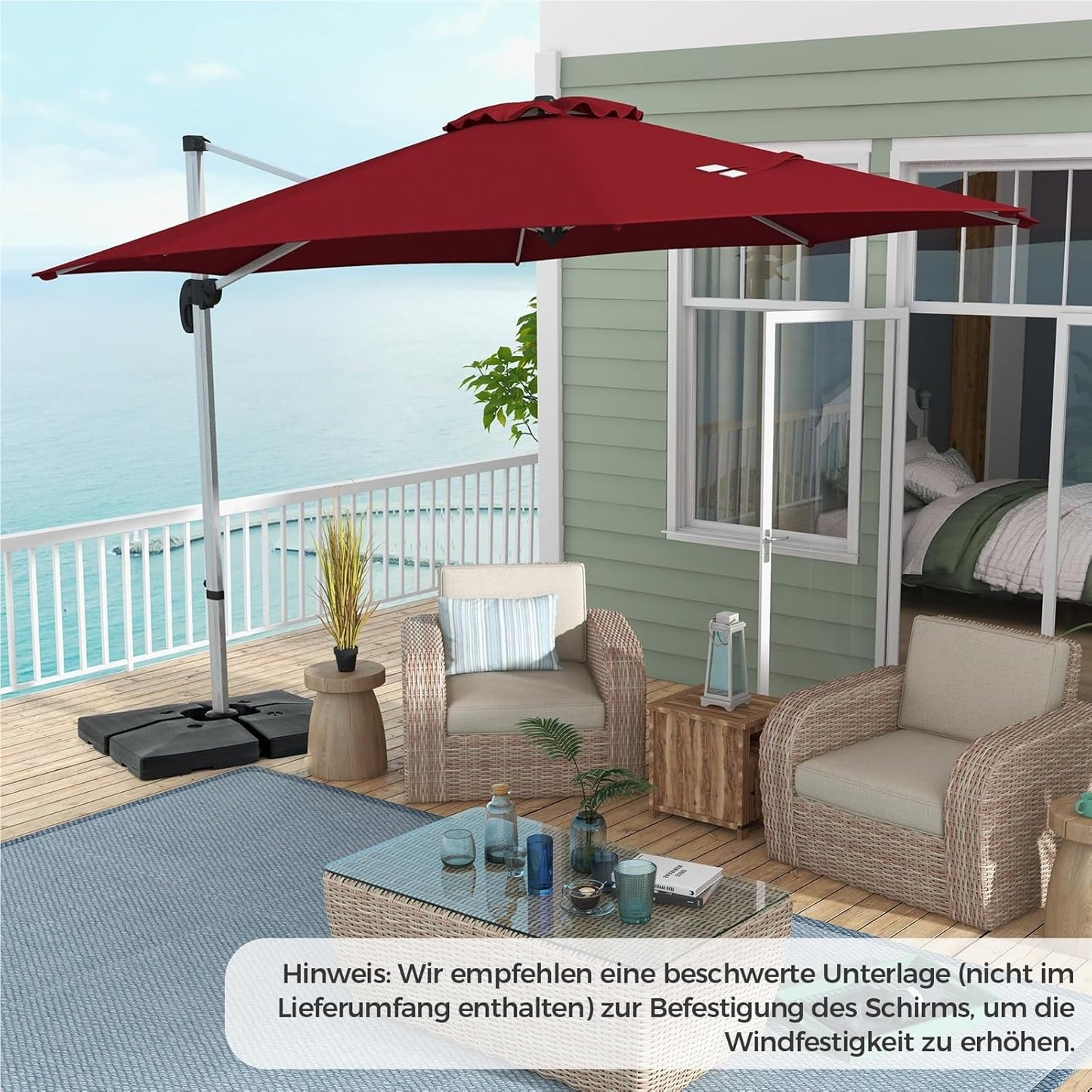 Zonneparasol – Tuinparasol – Terrasparasol – Marktparasol – Schaduwparasol – Ø 330 cm – 360° Draaibaar Met Knikarm – UPF 50+ Bescherming – Rood