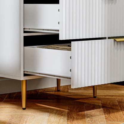 Ladekast – Ladenkast – Commode – Opbergkast – Dressoir – Modern Design – 4 Ruime Lades – MDF Wit Met Gouden Details – 60x40x96 cm