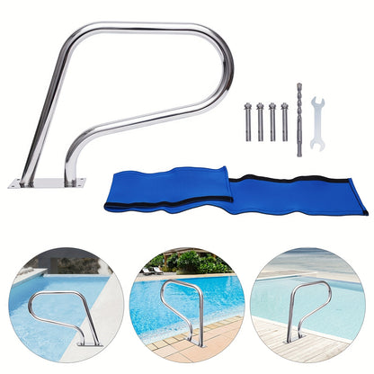 Handrail Zwembad – Zwembadrail – Poolrail – Poolhandgreep – Zwembadbeugel – Roestvrij Staal 304 – Neopreen Antislip Grip – Max 120 kg Belastbaar – Zilver