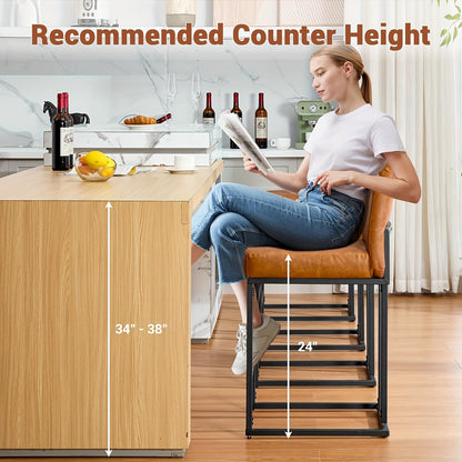 Barstoel – Barkruk – Barstoel Met Rugleuning – Keukenstoel – Barkrukken Set Van 2 – PU Leer Zitting – Stabiel Zwart Metaal Frame – Zithoogte 60,96 cm – Comfortabel Met Voetensteun