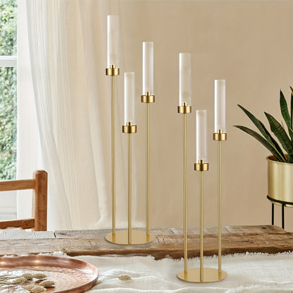 Gouden Kandelaar – Kaarshouder – Kaarsenstandaard – Tafeldecoratie – Centerpiece – 4 Stuks – Acryl Met 3 Armen – Stijlvol Sfeervol Design