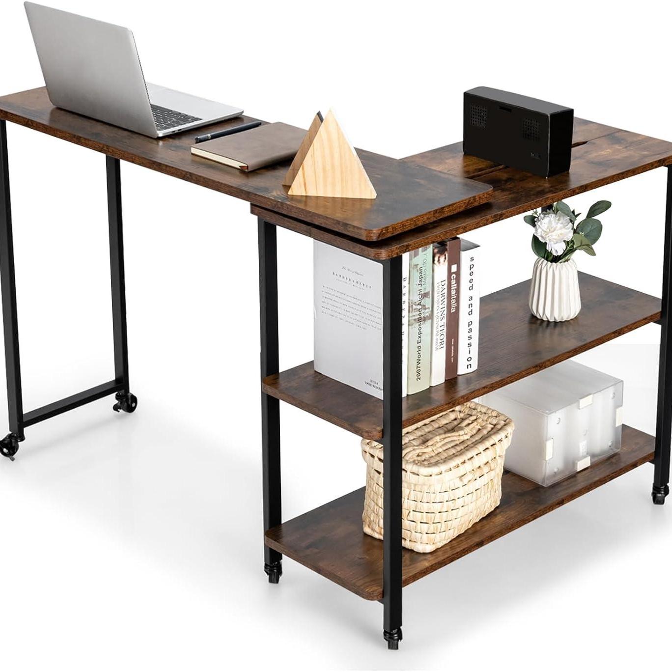 Bijzettafel – Draaibaar Tafelletje – Salontafeltje – Wandtafeltje – Bijzetmeubel – 360° Rotatie – MDF Met Metalen Frame – Bruin/Zwart – 156,5 x 30 x 72,5 cm