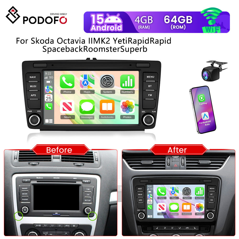 Autostereo – Autoradio – Car Stereo – Multimedia Systeem – Android Autoradio – 8 Inch HD Touchscreen – Android 15 OS – 4GB RAM 64GB Opslag – Draadloze CarPlay & Android Auto – Inclusief AHD Achteruitrijcamera