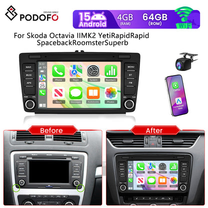 Autostereo – Autoradio – Car Stereo – Multimedia Systeem – Android Autoradio – 8 Inch HD Touchscreen – Android 15 OS – 4GB RAM 64GB Opslag – Draadloze CarPlay & Android Auto – Inclusief AHD Achteruitrijcamera