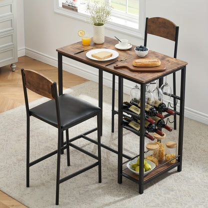 Barset – Barkrukken – Bartafel – Eettafel – Bistroset – Compact Design – PU-Leder Zitting – Grijs – Stevig Metaal – Ruimtebesparend